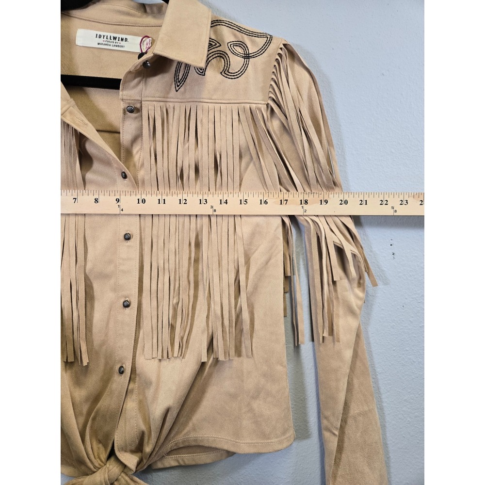 Idyllwind Western Fringe Faux Suede Embroidered Tie Front Shirt Tan Small - Picture 9 of 9
